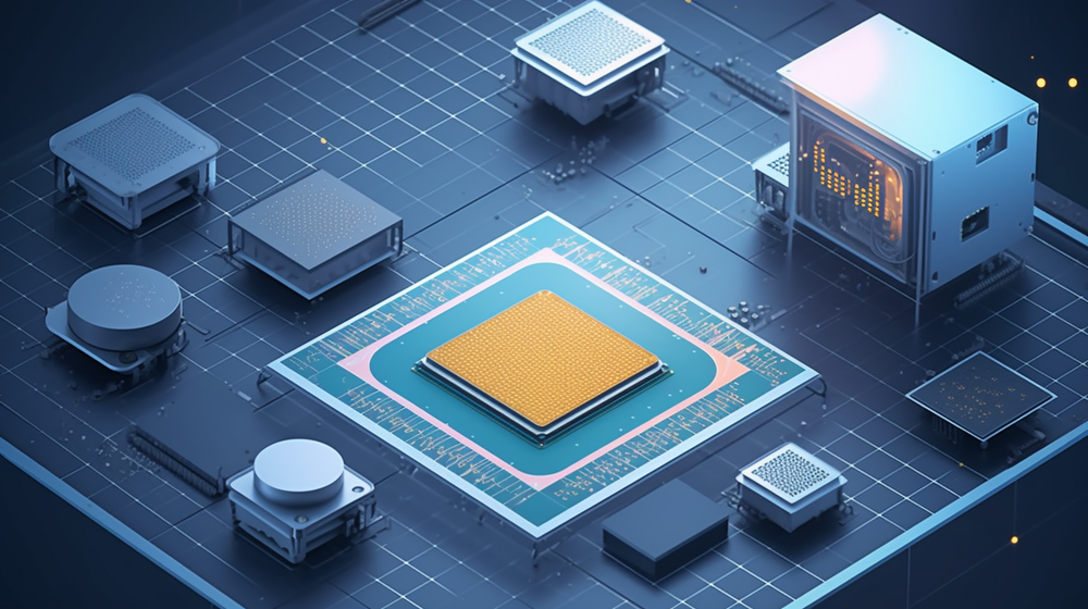 绿色科技融合 半导体芯片工厂插画中的太阳能元素设计